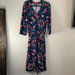 Croft & Barrow Blue Pink Wrap Sundress‎ V-Neck Tie Front